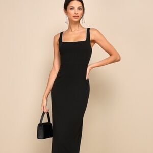 Lulus Timeless Poise Black Rhinestone Square Neck Backless Maxi Dress - Size S